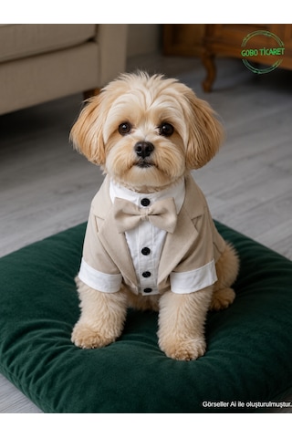Goboticaret Sütlü Kahve Kedi Ve Köpek Takım Elbisesi Siyah Papyonlu Smokin Kıyafeti Damatlık