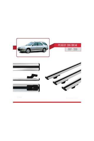 Peugeot 306 Estate 1997-2001 Arası İle Uyumlu Basic Model Ara Atkı Tavan Barı Gri 3 Adet