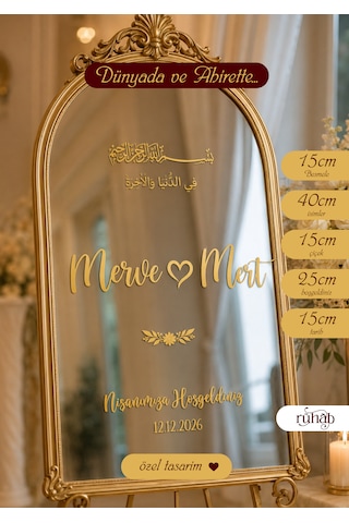 Düğün Nişan Söz / Ayna Yazısı / Dua Besmele / Gold Çiçek Detaylı / İsimlik