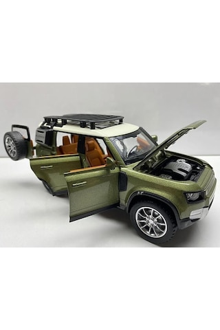 Land Lover Defender Jip Diecast Metal Oyuncak Model Araba 20 Cm Sesli Işıklı Kaput Bagaj Açılabilir Haki
