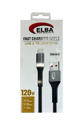 Elba Elb120-4 120w Lightning To Usb 1mt Siyah Örgülü Şarj Kablosu Data Veri