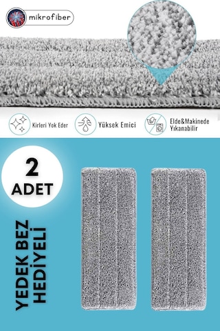 Grimorlife Flat Tablet Mop Yer Duvar Silme Temizlik Kova Seti 2 Adet Microfiber Yedek Bez Paspas