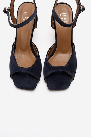 Luvishoes Elvıa Lacivert Süet Hakiki Deri Kadın Topuklu Ayakkabı