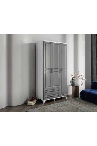 GuneyStore Gözde 3 Kapaklı Komple MDF Antrasit - Beyaz Gardırop