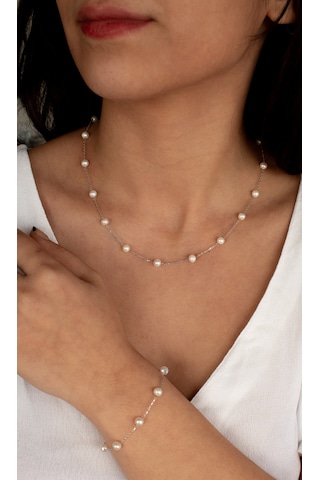 Doğan Diamond Gümüş Model 925 Ayar İnci Kolye Ve Bileklik Set Gümüş