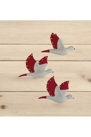 Dekoratif Üçlü Kumru Kuş Duvar Dekoru Süs 17 12 Cm Kırmızı Renk 3 Lü Set