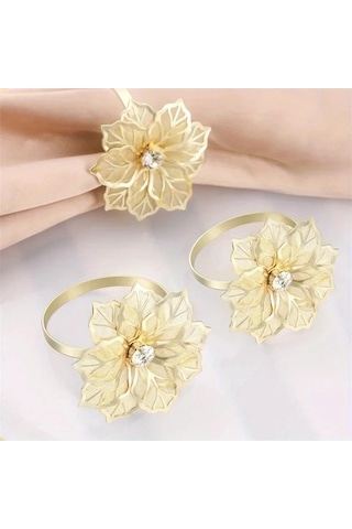 Trendooze Gaojunshop01 Altın Peçete Halkası, Pırlanta Çiçekli Düğün Dekoru Altın