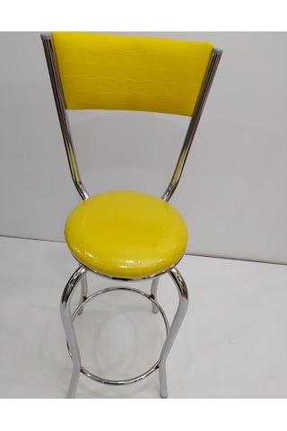 Sandalye BAR Tipi Yüksek Model 4adet SARI Suni deri döşem Metal Transmisyon Çelik nikelaj El Yapım Abanoz