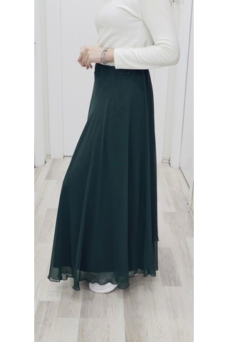 Bel Lastikli Kloş Şifon Etek 6003-yeşil Yeşil