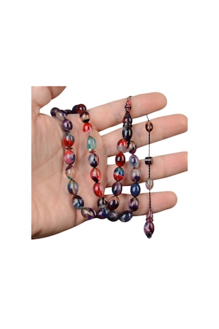 Arpa Kesim 8x11 Mm Ateş Kehribar Sistem Püsküllü Tesbih Çok Renkli
