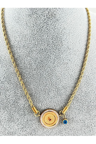 Bhs Life Kalın Zirkon Taşlı Çeyrek Altın Model Çelik Kolye