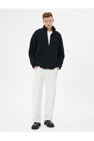 Koton Peluş Sweatshirt Fermuarlı Dik Yaka Yumuşak Dokulu Siyah 4wam70437mk Siyah