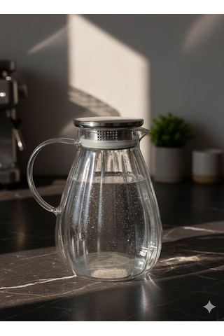 Morponi Borosilikat Cam Çizgili Sürahi 1800 Ml