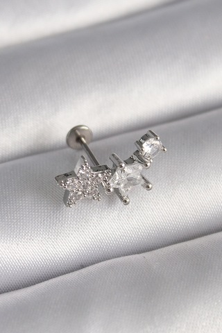 Forwhat Zarif Kadın İçin Silver Çelik Zirkonlu Yıldız Trend Tragus Piercing Çok Renkli