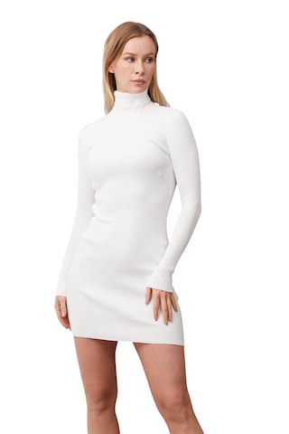 Balıkçı Yaka Triko Elbise Beyaz