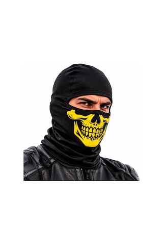 Unisex Sarı Kurukafa Desenli Balaklava Kar Maskesi Siyah Tam Yüz Boyunluk Motosiklet Outdoor Maske
