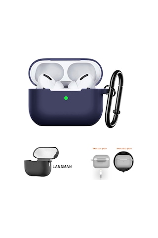Airpods Pro 2 Uyumlu Premium Lansman Kılıf Kadife İç Astarlı Darbe Emici Silikon Soo-156 Lacivert