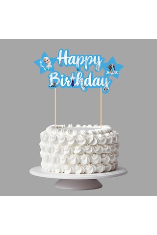 Elsa Frozen Temalı Happy Birthday Kaligrafi Pasta Üstü Süs Tüm Yaşlar