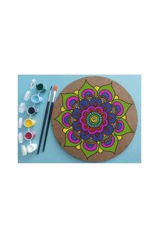 2'li Mandala Boyama Seti- Aile Etkinliği-2 Ham Mdf Plaka, 6 Renk