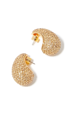 Pave Dome Earrings, Kristalli Kup Tarzı Küpe Altın