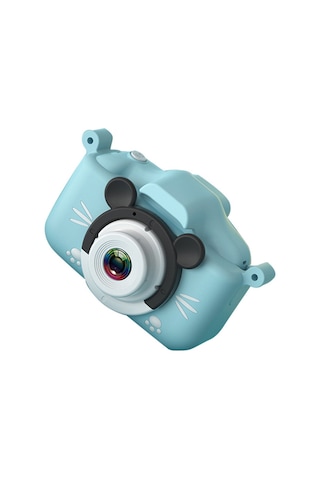 Ranyeek Mickey Mouse Kamera Oyuncağı Çocuklar İçin - X6s Full Hd Çift Kameralı + Mavi Silikon Kılıf, Taşınabilir Eğlenceli Fotoğraf Çekimi Mavi