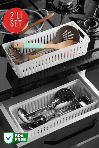2 Adet Çekmece İçi Bıçaklık & Kaşıklık Organizer Beyaz