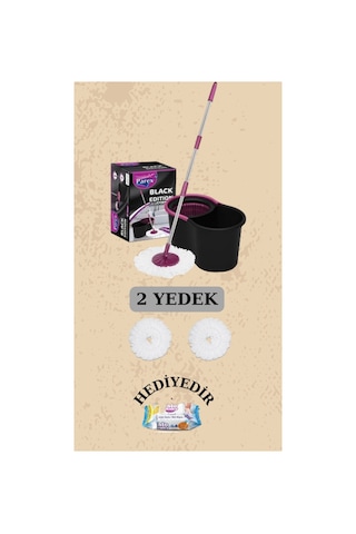 Mop Black Edition Döner Başlıklı Temizlik Seti Ve 2 Adet Yedek Mop