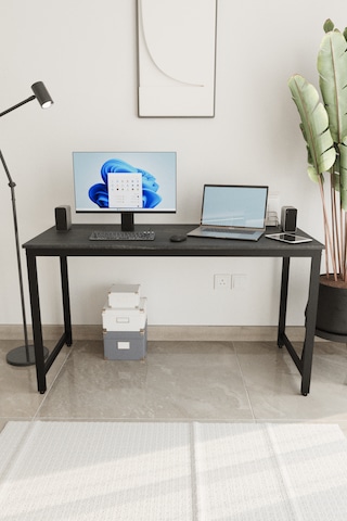 Siyah 140x60 Çalışma Masası, Bilgisayar Masası, Ofis Masası, Metal Ayaklı Siyah