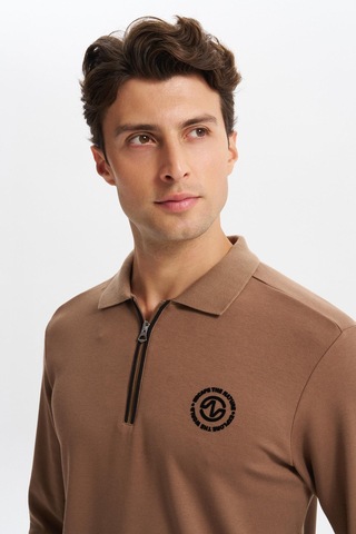 Ar-ma Erkek Slim Fit Fermuarlı Polo Yaka Sweatshirt İnce Modal Pamuk Elastan Karışımlı Örme İnterlok Kumaş K30554989102 Kahverengi-k7 Kahverengi