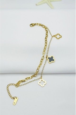 Altın Kaplama Seri Kararmaz Şans Bilekliği Çift Zincir Siya Gold Altın