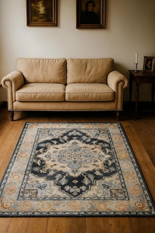 Vintage Desen Modern Halı Dekoratif Kilim Lacivert