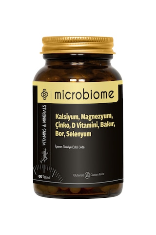 Microbiome Kalsiyum, Magnezyum, Çinko, D Vitamini, Bakır, Bor, Selenyum 60 Tablet Microbiome Kalsiyum, Magnezyum, Çinko, D Vitamini, Bakır, Bor, Selenyum 60 Tablet