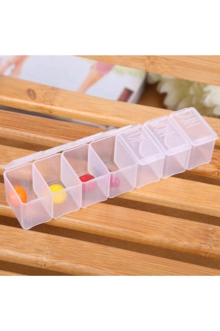 7 Bölmeli Şeffaf Renkli Haftalık İlaç Saklama Kutusu Plastik