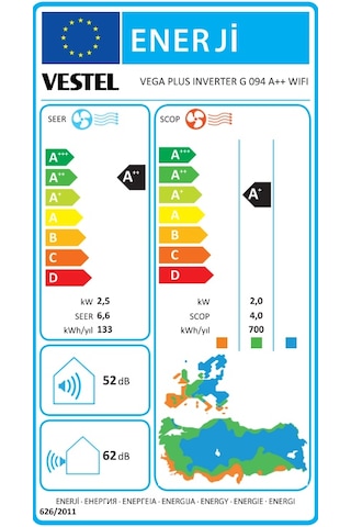 Vestel Vega Plus Inverter G 094 A++ WIFI Klima