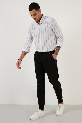 Buratti Pamuklu Çizgili Regular Fit Düğmeli Yaka Erkek Gömlek Cf21S112480 Beyaz-Lacivert