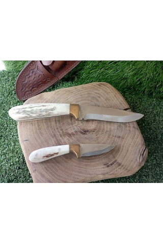 Tctknives El Yapımı Av Kamp Bıçağı Beyaz Deri Kılıflı Beyaz