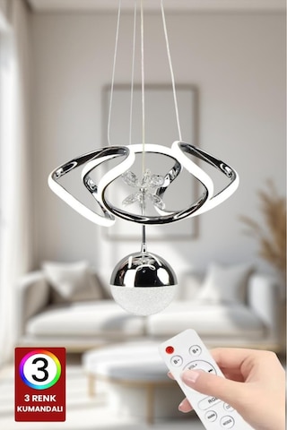 Kumandalı Dron Led Avize, 3 Renk, Küçük, Krom, Salon, Mutfak, Yatak Odası, Koridor Kullanım Gümüş