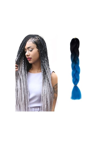 Cbtx Moda Renk Gradyan Bireysel Örgü Peruk Elyaf Büyük Örgüler, Uzunluk: 60cm 57 Siyah + Göl Mavisi