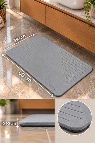 Düz Çizgi Model Banyo Paspası Su Emici Paspas Diatomite Mat Abdest Paspası Duşakabin Önü Banyo Matı Lavabo Önü Paspas gri
