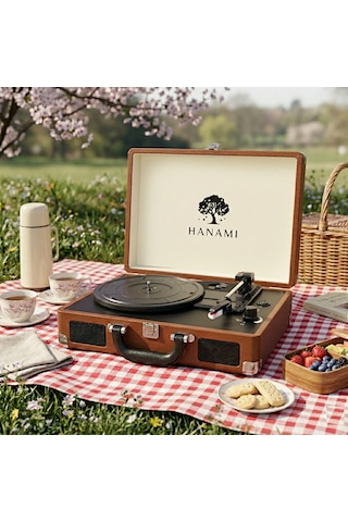 Hanami Hem Şarjlı Hem Bluettoh'lu Tüm Plakları Çalabilen Pikap Kahverengi