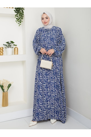 Önü Büzgülü Viskon Elbise - İndigo / E0130 İndigo