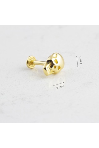 Glorria Altın Kuru Kafa Tragus Piercing Altın