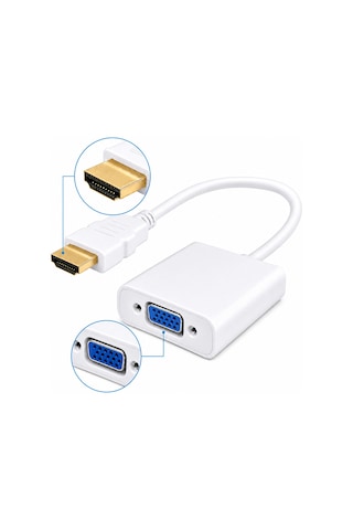 Hdmi To Vga Kablo Çevirici Dönüştürücü Adaptör Görüntü Aktarıcı - Beyaz