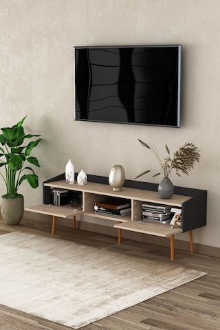 Asra Trend Tv Ünitesi Tv Sehpası T-28 %100 MDF Ayaklı Modern Medya Ünitesi Antrasit - Sidon
