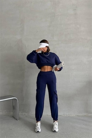 Dip Moda Kadın Bisiklet Yaka Crop Eşofman Takımı Dpnbg041 Lacivert