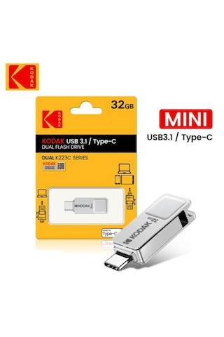 Kodak 32gb. Type-c Ve Usb 3.1 Çift Girişli Minik Hızlı Usb Flash Bellek Otg Çift Girişli  Metal Ve Sağlam 32 GB