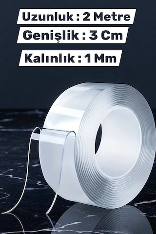 Çift Taraflı Nano Bant 2 Metre 30 Mm Güçlü Bant Zemin Duvar Halı Tablo Yapıştırma Bandı