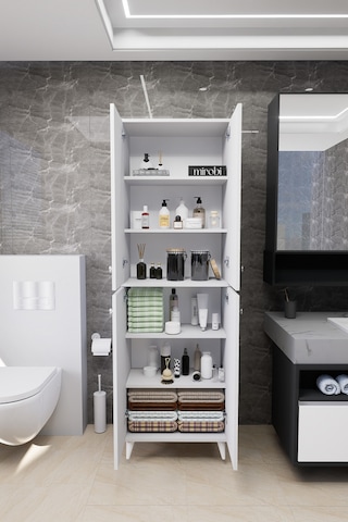 Furex 6 Raflı 2 Kapaklı Çok Amaçlı Banyo Dolabı Beyaz Beyaz