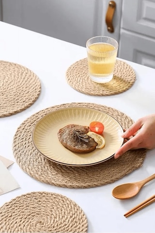 Nishev 6 Lı Hasır 34cm Büyük Boy Amerikan Servisi Supla Örme Bambu Sarı