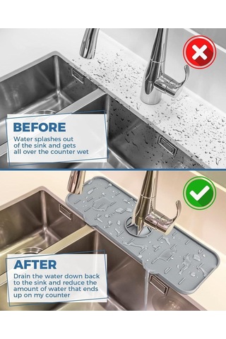 Mucit Home Silikon Musluk Matı Su Geçirmez Lavabo Kenar Damlatmaz Altlık Düzenleyici Mat